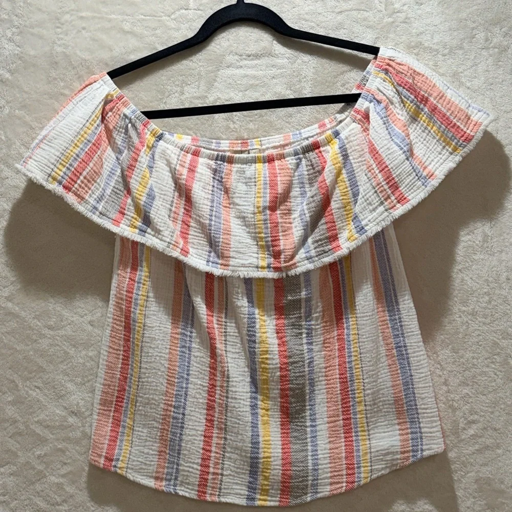 Allison Joy Striped Off Shoulder Ruffle Cotton Top M Summer Picnic Ready!